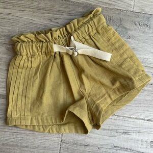 Posse Shorts High Waisted Elastic Waist /Built In Belt Cotton Khaki/Yellow SZ XS